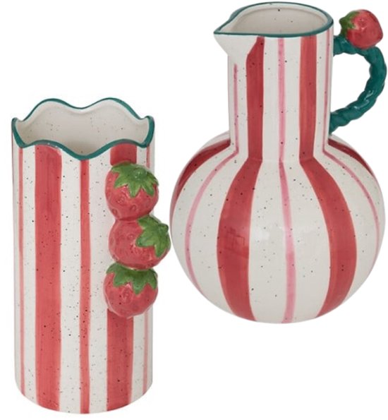 Gestreepte vazenset van keramiek – 23 en 25 cm, multicolor