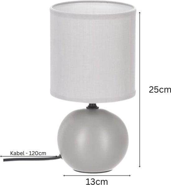 Timéo Bol Tischlampe - Keramiklampe - 2er-Set - Moderne Tischleuchte mit Kabel - Stimmungslicht für Wohnzimmer - Schlafzimmer - Büro - 25 cm Höhe - Grau