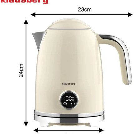 Klausberg - Waterkoker - Elektrische Waterkoker - Waterkoker - Thee Waterkoker met Thermometer - Warmhoudfunctie - RVS - 1.7L - 2200W - Beige