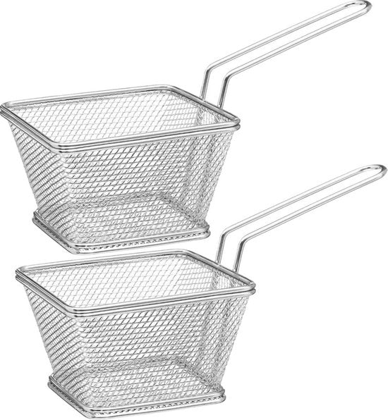Secret de Gourmet Frietmandje/serveermandje - Set van 4x stuks - zilver - RVS - 20,5 x 9 x 11 cm - Patat/snacks serveren in een mandje
