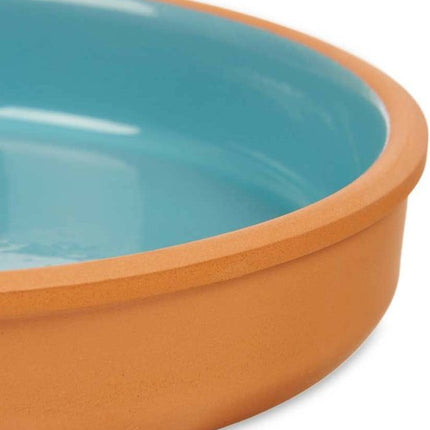 La Dehesa Tapas serveerschaal - 2x stuks - terracotta - blauw - D23 x H4 cm - hapjes serveren - ovenschaal - rond
