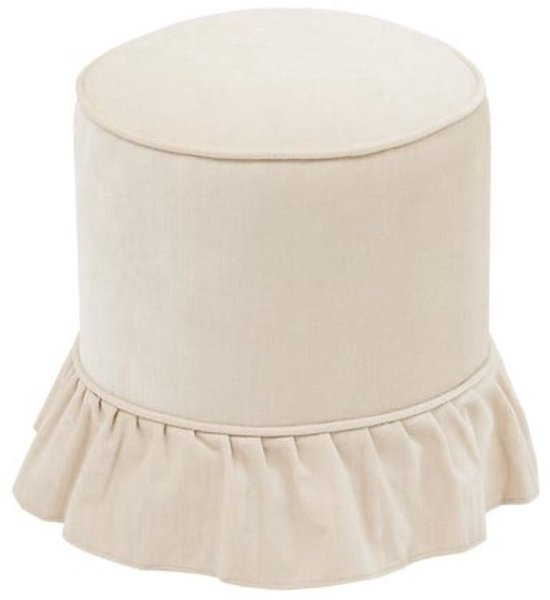 Poef - Zachte Zitpoef - Voetenbank - Hocker - Decoratieve Poef - Max. 110 kg - Ø35,3 x 41 cm - Chenille Ivoor