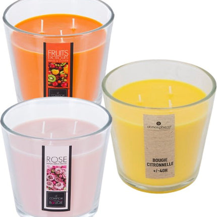 Nina Geurkaarsenset - Geurkaars - Parfumkaars - Grote Geurkaars in Glazen Pot - Exotic Fruits - Roos - Citronella - Scented Candle - 500g - 13.5 x 12.5 cm - Transparant