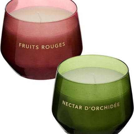 Geurkaars - Glowy Geurkaars in Glazen Pot - Orchid & Rode Vruchten - Scented Candle - Set van 2 - Luxe Sfeerverlichting - 40 Branduren - 300g - Ø10 x 7.8 cm - Groen / Rood