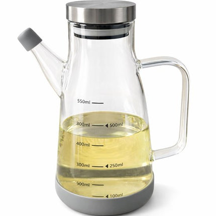 Glazen Olie- en Azijn Dispenser 550 ml – Met Maatverdeling & RVS Deksel – Lekvrij & Modern Design