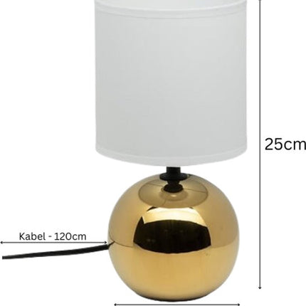 Timéo Bol Tafellamp - Keramische Lamp - Set van 2 - Moderne Tafellamp met Kabel - Sfeerverlichting voor Woonkamer - Slaapkamer - Bureau - 25cm in Hoogte - Goud