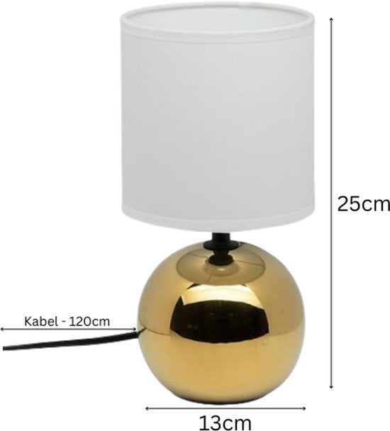 Timéo Bol Tischleuchte - Keramiklampe - 2er-Set - Moderne Tischleuchte mit Kabel - Stimmungsbeleuchtung für Wohnzimmer - Schlafzimmer - Büro - 25 cm Höhe - Gold
