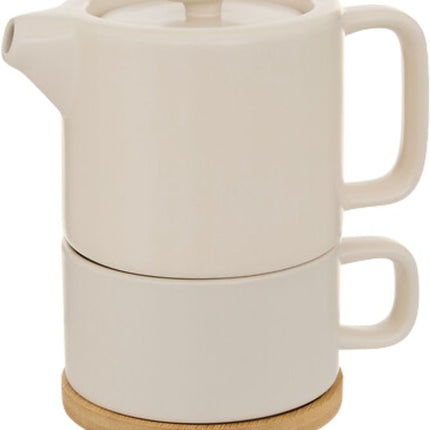 Secret de Gourmet Theepot Penang - Keramiek - met kopje - creme - 10 x 15 cm