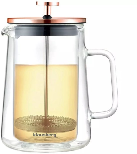 Klausberg Koffie- en Thee Pistonmaker - Glas - Koperkleurig - 600 ml - French Press - Koffiemaker - Model KB7724