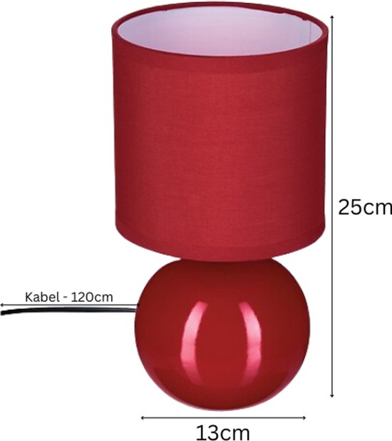 Timéo Bol Tischleuchte - Keramiklampe - 2er-Set - Moderne Tischlampe mit Kabel - Stimmungsbeleuchtung für Wohnzimmer - Schlafzimmer - Schreibtisch - 25 cm Höhe - Rot