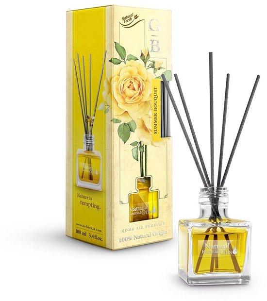Elix - Geurstokjes Diffuser - Reed Diffuser - Luchtverfrisser - Interieur Parfum - Langdurige Geur - voor Woonkamer, Slaapkamer, Badkamer & Kantoor - 100ml - Summer Bouquet