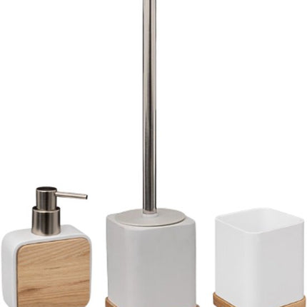 Natureo Badkameraccessoiresset - Luxe Badkamer Set - Badkamer Accessoires Set - Toiletborstel - Tandenborstelhouder - Zeepdispenser 300 ml - Polyresin/ASH - Wit