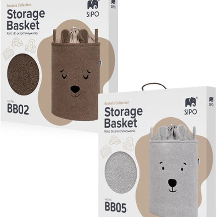 SIPO Speelgoedmand - Premium Bouclé-Editie - Opbergbak - Opbergmand - Met Drawstring Sluiting - Set van 2 - Bruine Beer & Grijze Beer Design - Voor Speelgoed - Kleding - Textiel - XL - 43 Liters - 35 x 35 x 45 cm - Bruin & Grijs