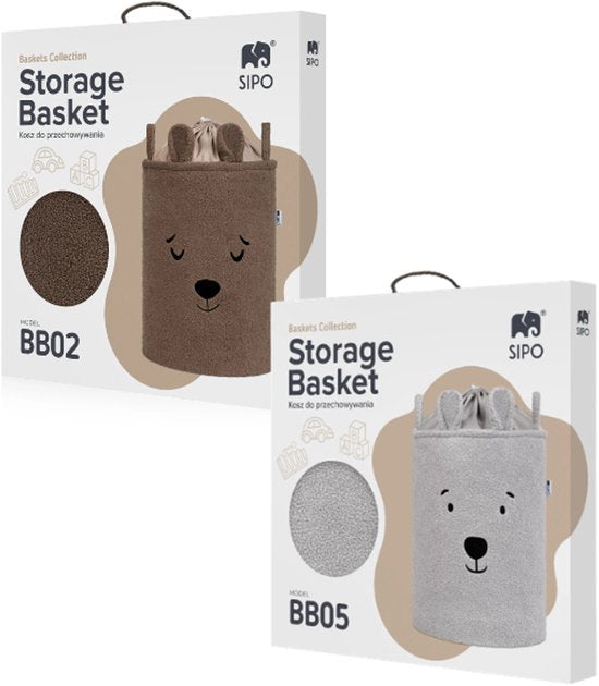 SIPO Spielzeugkörbe Bouclé – 2er-Set – Bären-Design – 43 L – Braun/Grau