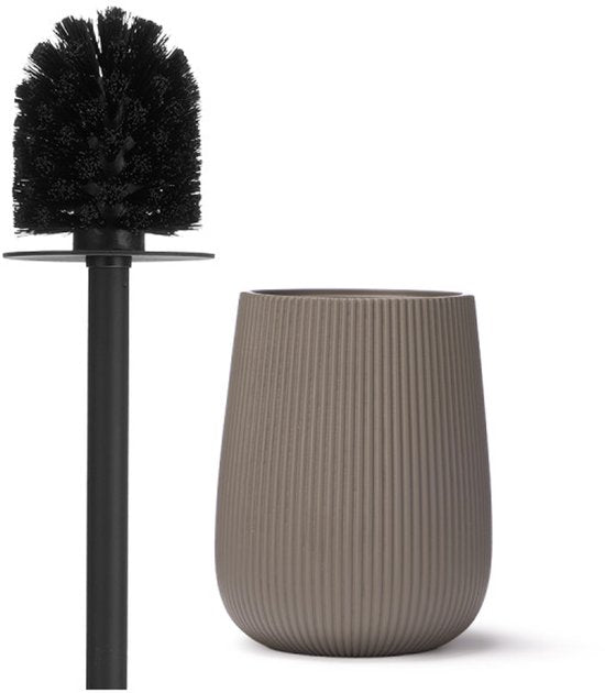 Toilettenbürstenhalter - Toilettenbürsten-Set mit Halter - Gestreiftes WC-Accessoire - Matt schwarzer Edelstahlgriff - Bürstenhalter Modern - Badezimmer-Accessoire - 10,5 x 10,5 x 40,5 cm - Grau