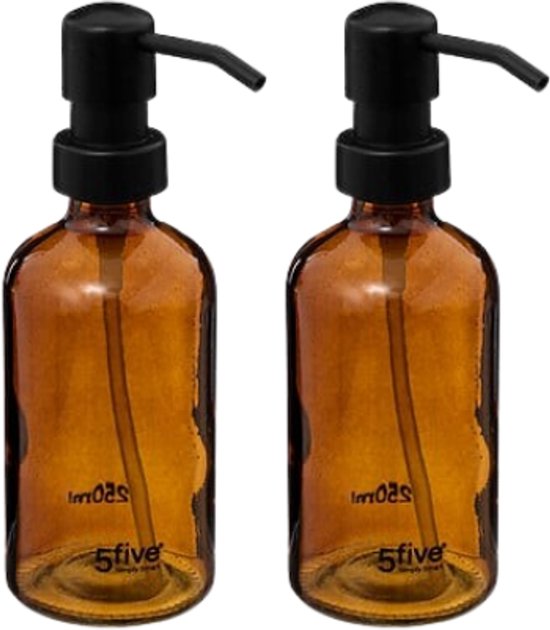 Glas-Seifenspender - 2er-Set - Luxuriöser Handseifenspender in Geschenkbox - Badezimmer- & Küchenzubehör - 250 ml - Braun