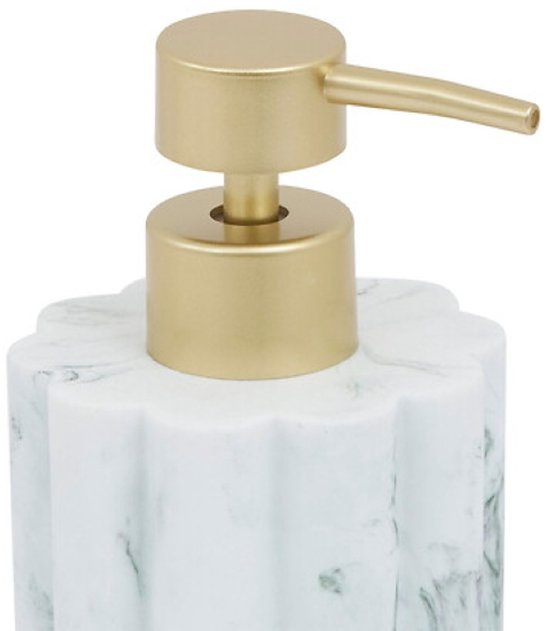 Badezimmer-Accessoireset – Moderne Badezimmer-Accessoires – Seifenspender 230 ml & WC-Bürstengarnitur – Luxuriöser Seifenspender & WC-Bürste mit Halter – Polyresin – Weißer Marmor