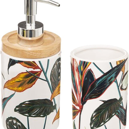 Palawan Badkameraccessoiresset - Badkamerset - Toiletaccessoires - Moderne Badkamer Accessoires - Tandenborstelhouder & Zeepdispenser - Keramiek Dolomiet & Stoneware