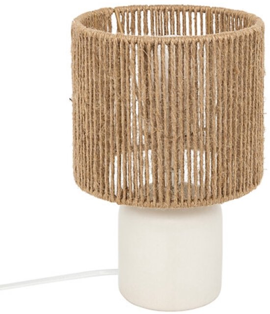 Koby Tafellamp - Cilinder Tafellamp Stoneware - Moderne Sfeerlamp - voor Woonkamer, Slaapkamer of Bureau - Keramiek - 24cm in Hoogte - Wit