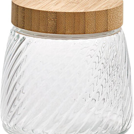 Voorraadpot Food Essentials Ventura - keuken - ribbel glas / bamboe - 0.9 liter - luchtdichte draaideksel - bewaarpotten - opslagpotten
