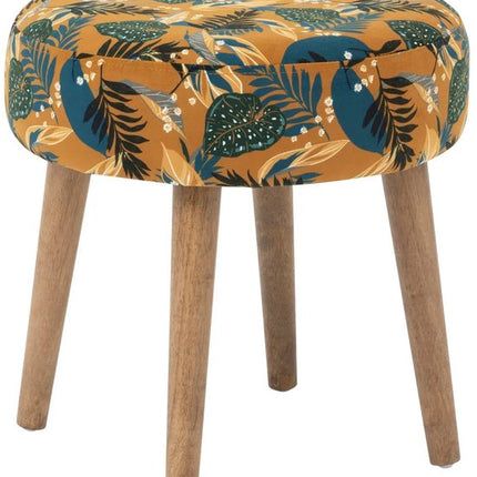 Atmosphera Bijzet krukje Jungle Boogie - okergeel - hout/stof - D38 x H40 cm - Meubels - Zitten