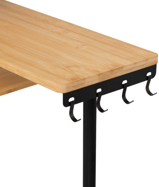 5Five Keuken/aanrecht hoek rekje - metaal/bamboe hout - 43 x 43 x 38 cm - organizer - naturel/zwart - 3 laags