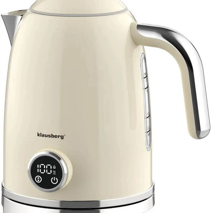 Klausberg - Waterkoker - Elektrische Waterkoker - Waterkoker - Thee Waterkoker met Thermometer - Warmhoudfunctie - RVS - 1.7L - 2200W - Beige