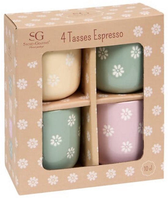Margot espressokopjes set van 4 – koffiekopjes van 10 cl met bloemenprint