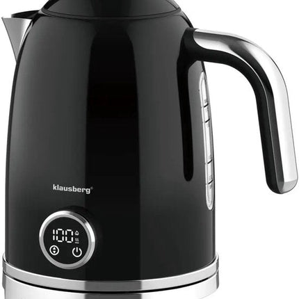 Klausberg - Waterkoker - Elektrische Waterkoker - Waterkoker - Thee Waterkoker met Thermometer - Warmhoudfunctie - RVS - 1.7L - 2200W - Zwart