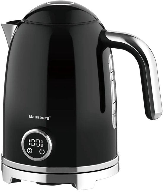 Klausberg waterkoker met temperatuurregeling – RVS, zwart, 1,7 liter
