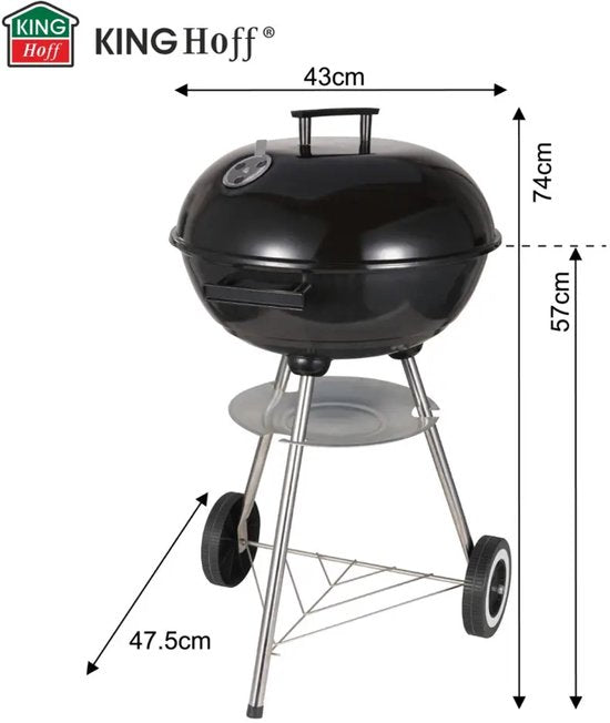 Kinghoff Kogelbarbecue met Deksel & Wielen – Ø43 cm – Zwart