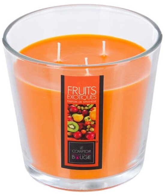 Geurkaars - Parfumkaars - Grote Geurkaars in Glazen Pot - Set van 2 - Exotic Fruit Geur - voor Luxe Woonaccessoire - 500g - 13,5 x 12,5 cm - Transparant