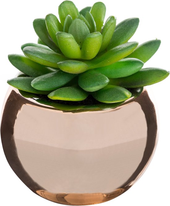 Atmosphera kunstplant in roze keramische pot, hoogte 15 cm
