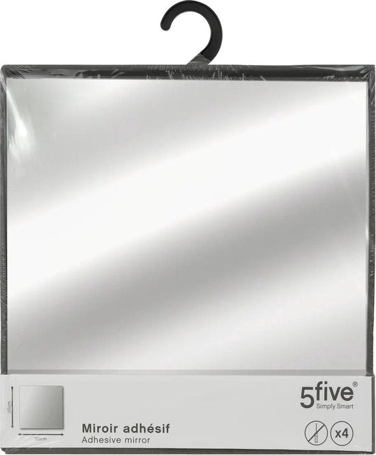 5Five plakspiegels 30 x 30 cm – 4 zelfklevende spiegeltegels van glas