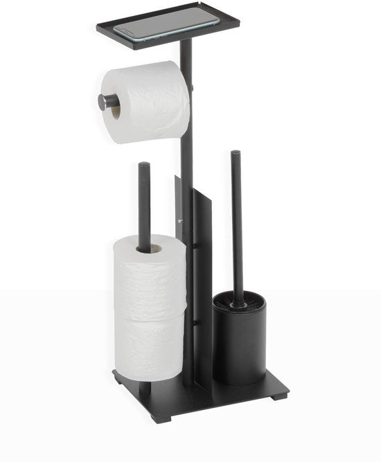 5Five Toiletpapierhouder met reservehouder en Wc-borstel - 28x18x62 - Zwart