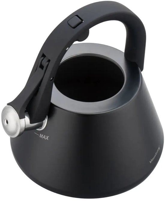 Klausberg 7948 - Flötenkessel mit Pfeife - 2,5 Liter - Edelstahl - schwarz
