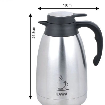 Kinghoff - KH-2094 - Dubbelwandig Thermoskan - Thermosfles - Thermoskan met Schenksysteem - Met Koffie Label - Voor Kantoor, Catering & Thuis - 2 Liters - RVS - Zwart & Zilver