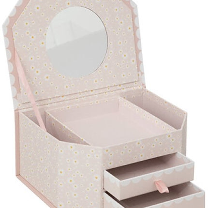 Lana Sieradendoosje - Jewellery Box met Spiegel en Lades - Kinder Sieraden Opbergdoos - Juwelenkistje met 2 Lades - Make-up & Sieraden Organizer - 21.5 x 16.5 x 10 cm - Roze