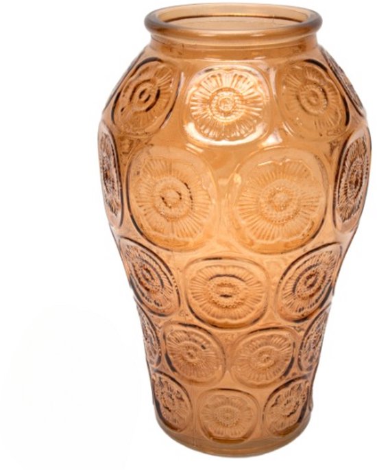 MPLCo - Vase à fleurs - Vase - Vase en verre - Vase à fleurs avec motif floral en relief - Vase décoratif pour fleurs fraîches et séchées - Ø9,5 x 24 cm - Marron transparent