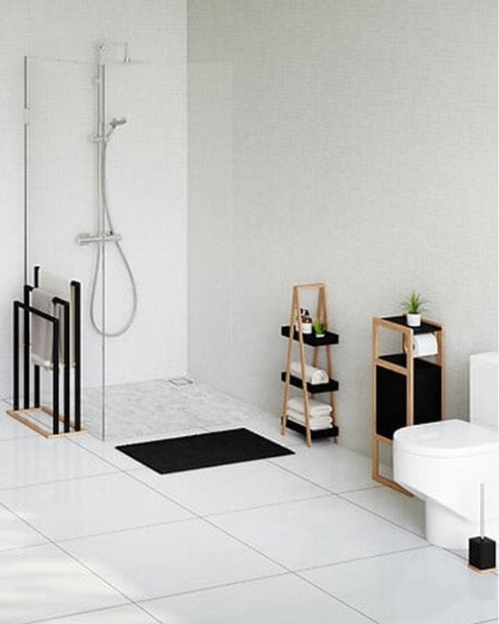 Toiletrolhouder Natureo met reserverolkastje – zwart met bamboe, 80 cm hoog – foto 4