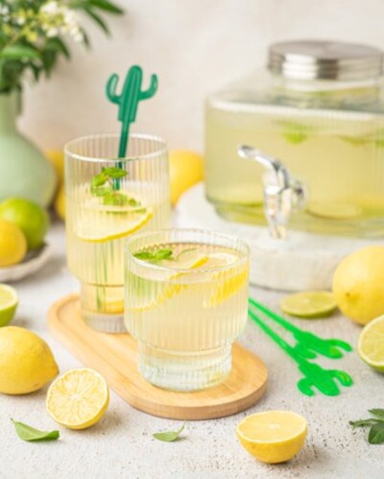 MPLCo - Drankdispenser - Limonadetap - Sapdispenser - Glazen Drankkan met Deksel - Glazen Drankdispenser met Kraantje - Waterdispenser voor Koelkast - Geribbeld Glas - 3 Liters - 19 x 19 x 14 cm - Transparant & Goud
