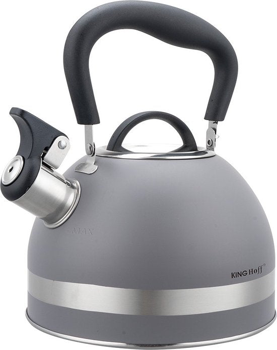 Kinghoff 1851 - Flötenkessel mit Pfeife - 1,8 Liter - Edelstahl - Grau