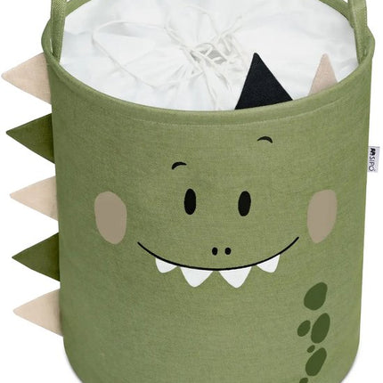 SIPO Speelgoedmand - Opbergbak - Opbergmand - Set van 2 - Bruine Beer & Groene Dino Design - Opvouwbare Katoen Mand - Voor Speelgoed & Kleding - XXL - 63 Liters - 40 x 40 x 50 cm - Bruin & Groen