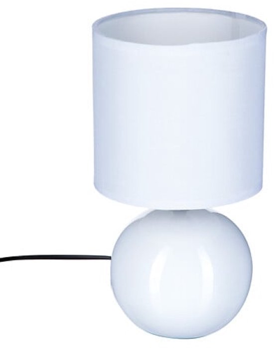Timéo Bol Tafellamp - Keramische Lamp - Set van 2 - Moderne Tafellamp met Kabel - Sfeerverlichting voor Woonkamer - Slaapkamer - Bureau - 25cm in Hoogte - Wit