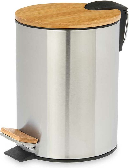 Berilo Pedaalemmer Steel - softclose - 5L - zilver/beige - D20 x H26 cm - prullenbak voor badkamer
