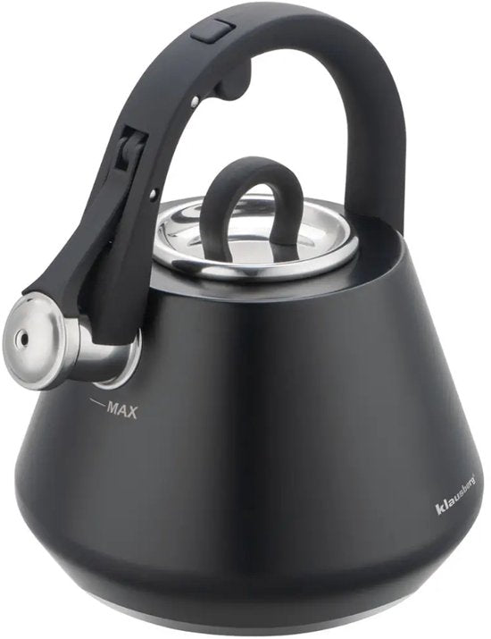Klausberg 7948 - Flötenkessel mit Pfeife - 2,5 Liter - Edelstahl - schwarz