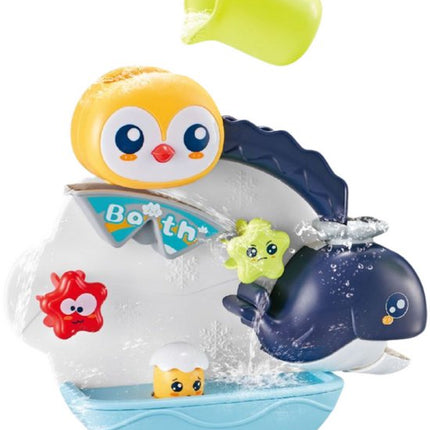 Badspeelgoed - Interactief Bad Speelgoed Pinguïn & Walvis - Water Speelset Met Zuignappen - Badkamer Speeltje Met Watereffecten - Multicolor