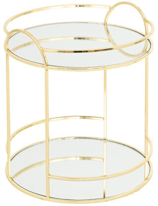 Ronde gouden spiegeltray, decoratief dienblad van staal met spiegelbodem, Ø 20,5 cm