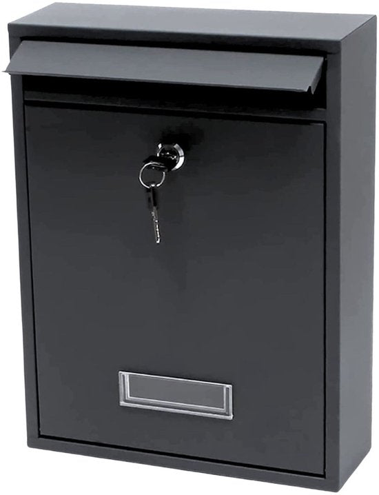 Lean Toys Briefkasten für Post - aus verzinktem Stahl - Schwarz - Briefkasten - Post - Briefkasten - Inklusive Schlüssel - Wandbriefkasten