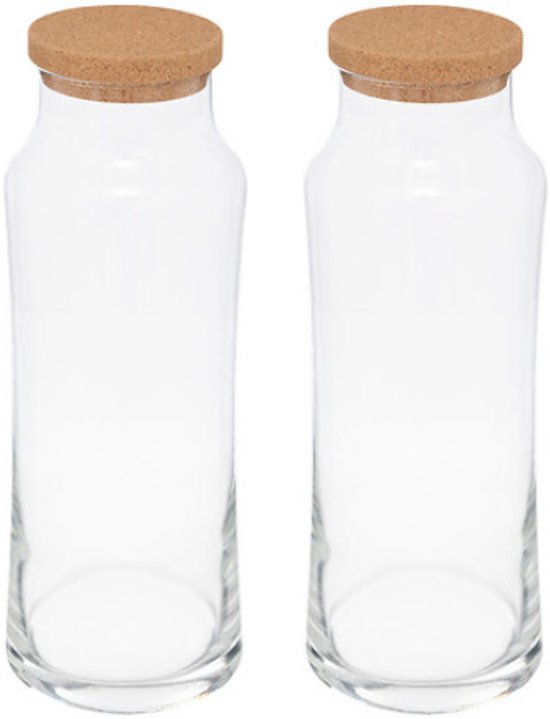 Ausschankkaraffe - Glaskaraffe für Wasser - Schlanke Karaffe für Quellwasser - Transparentes Glas - 2er-Set - Schlank und rund - 1 l - 25 cm hoch
